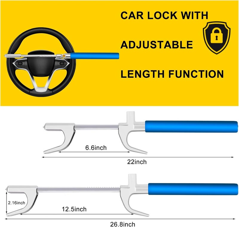 Dachenus Steering Wheel Lock,Universal Retractable Car Steering Wheel Lock,Vehicle with Adjustable Anti-Theft Protection with Bonus Safety Hammer - Suitable All Cars (Blue) - Image 3